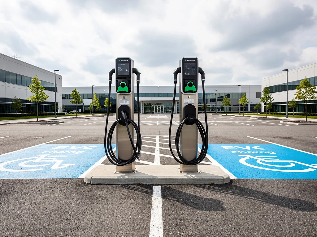 Bornes de recharge sur pied sur le parking d'une entreprise